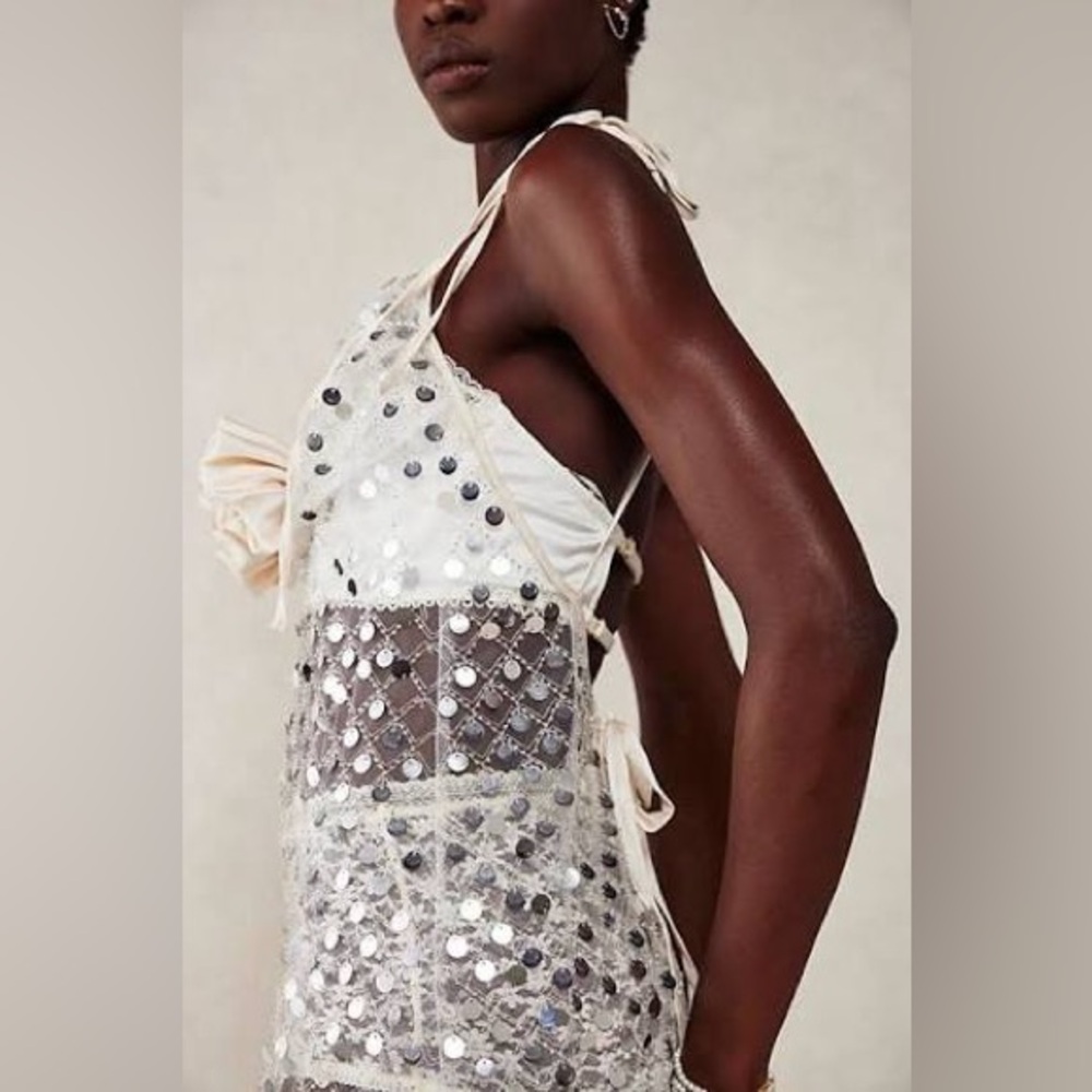 NWT For Love & Lemons Charelle Maxi Dress in Silver SIZE LARGE - Picture 6 of 11